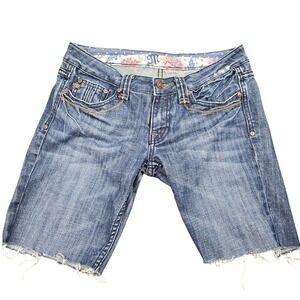 Miss Me Denim Shorts Womens 29 Dark Blue Cut Off Embroidered Flap Pocket JP4892X